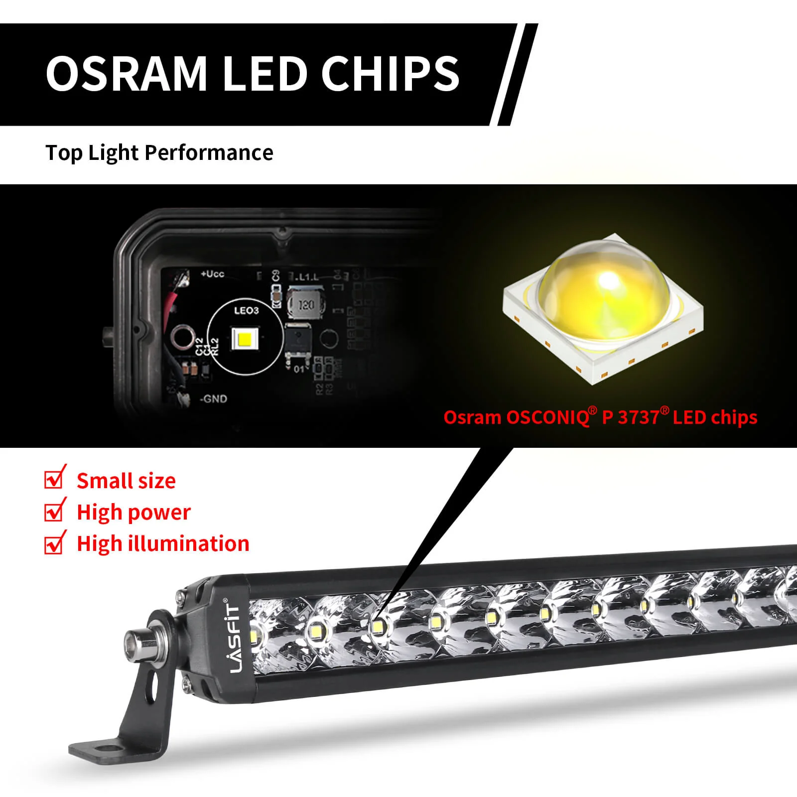 12 Inch Off-Road LED Light Bars Combo Flood Spot Single Row - LASFIT - Image 6