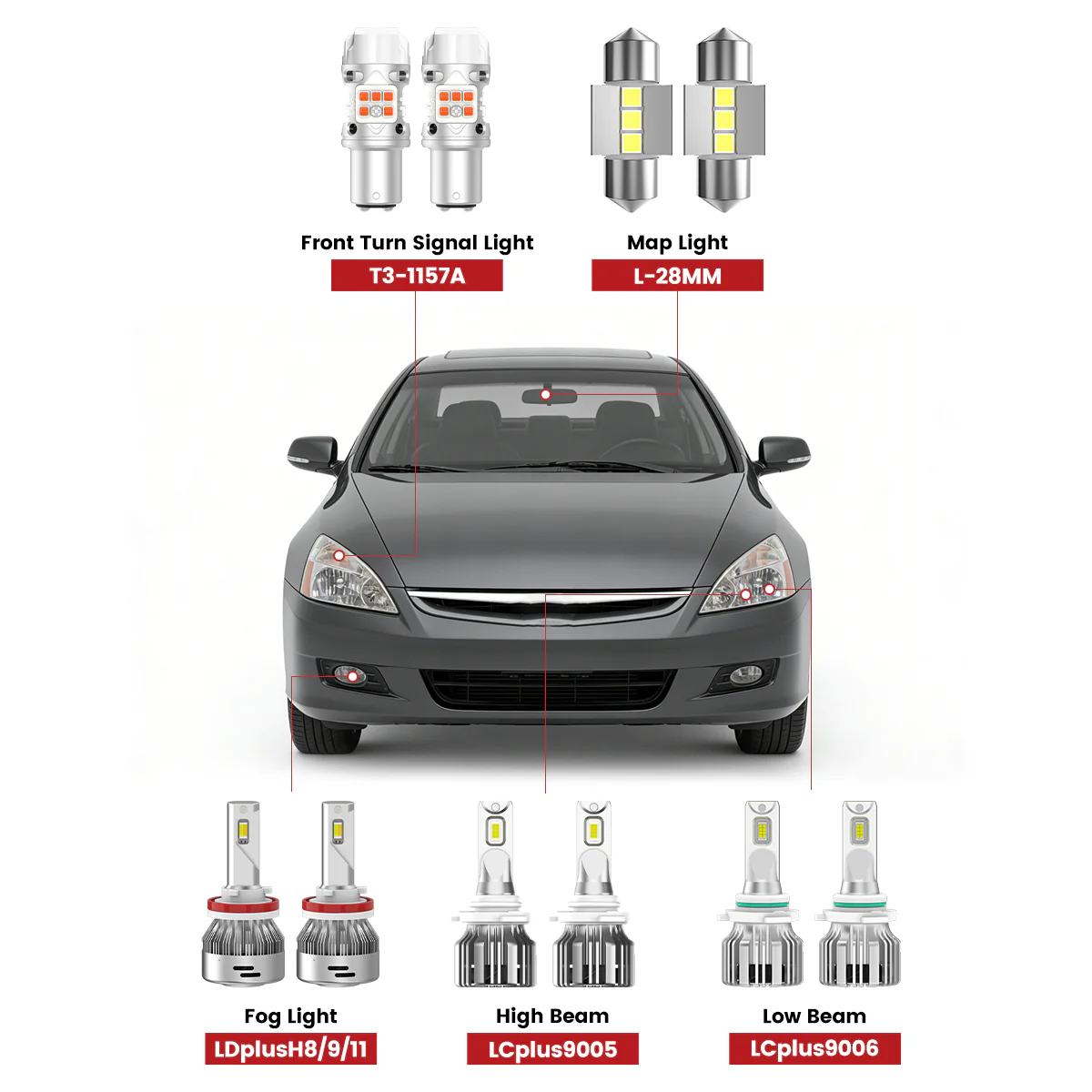 Fit for 2000-2007 Honda Accord LED Headlight Fog Exterior Interior Light Bulbs