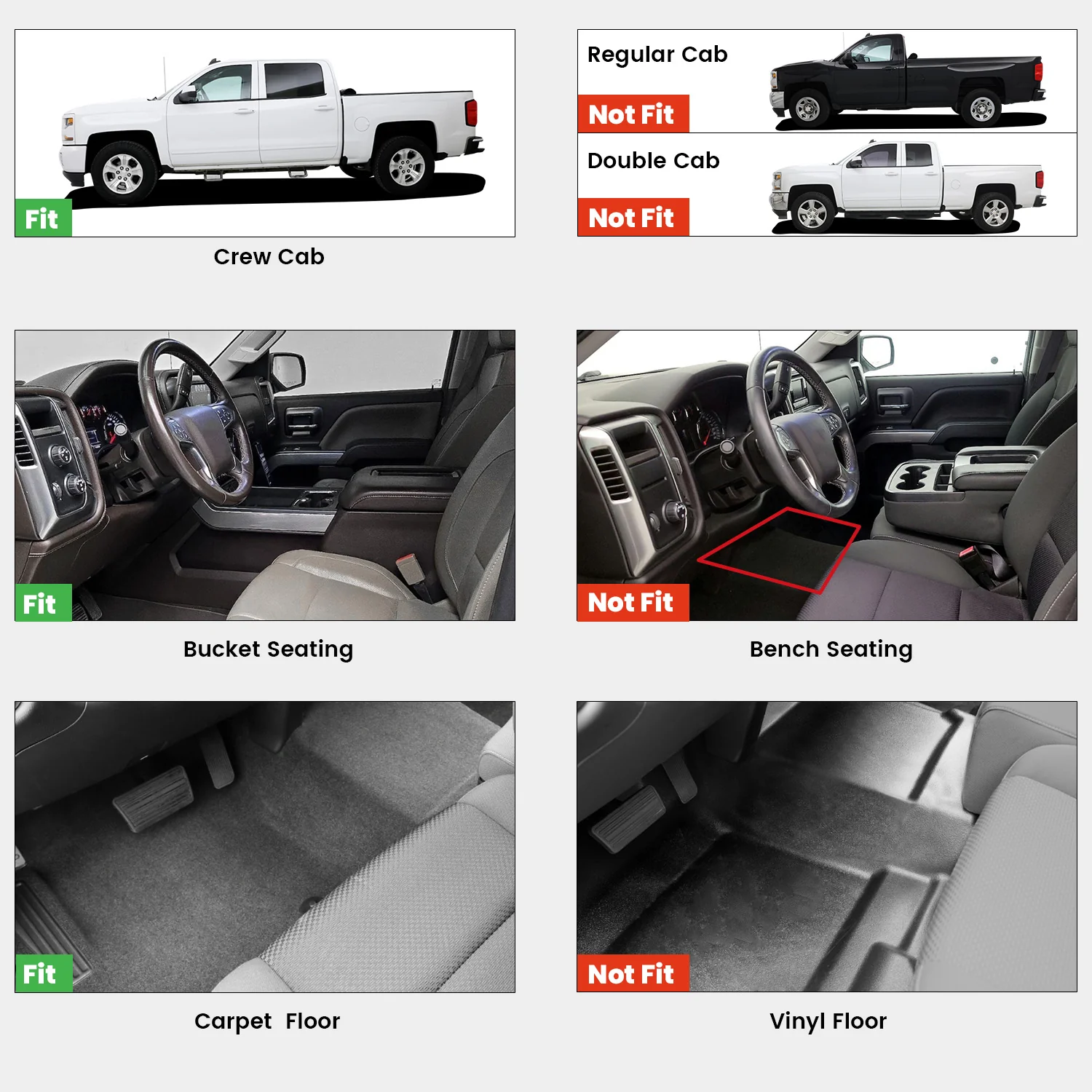 Fit for 2014-2018 GMC Sierra 1500 Floor Mats, Fit Carpet Floor & Without 4*4 Shifter Only - Image 2
