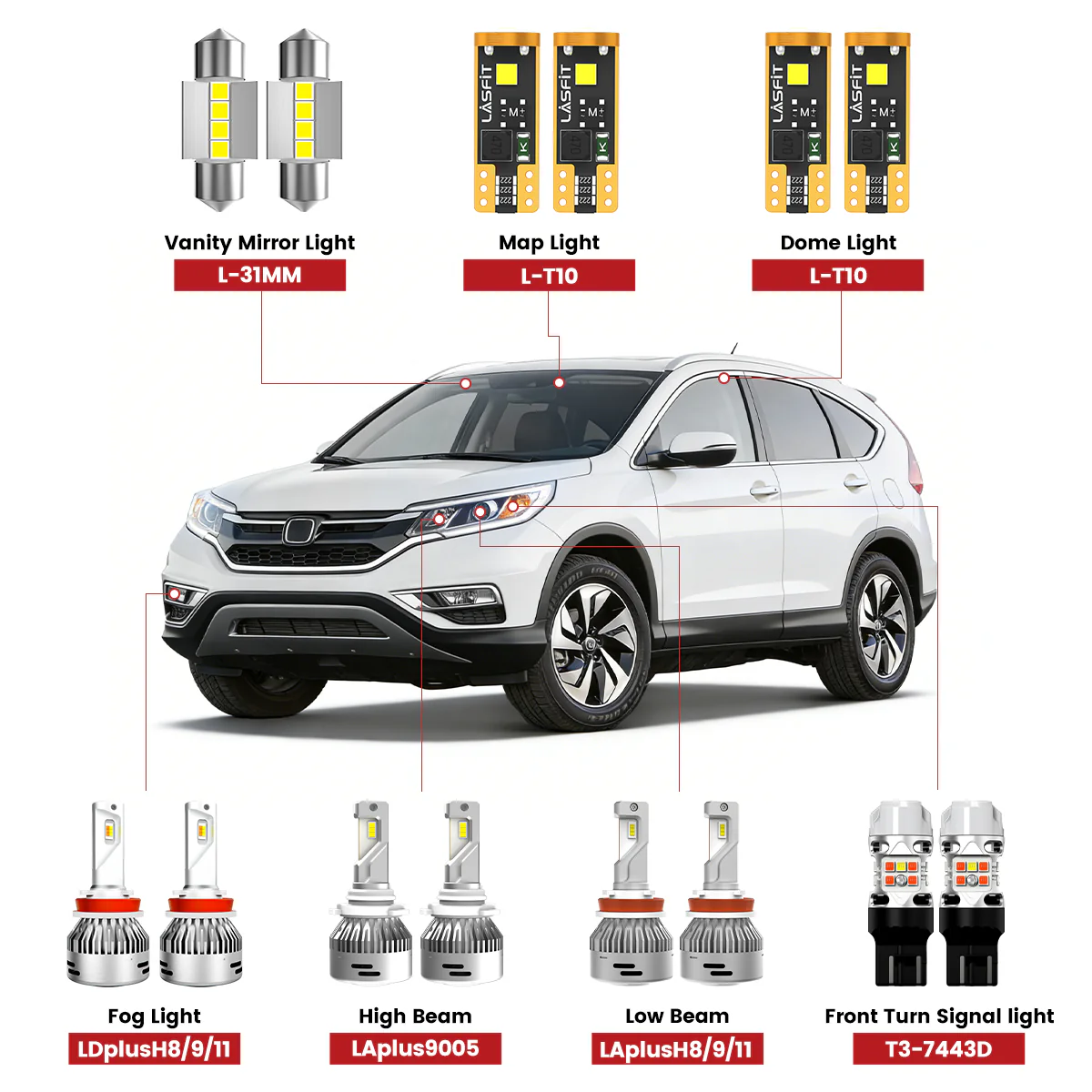 Fit for 2015-2016 Honda CR-V LED Bulbs H11 9005 Exterior Interior Lights Plug n Play