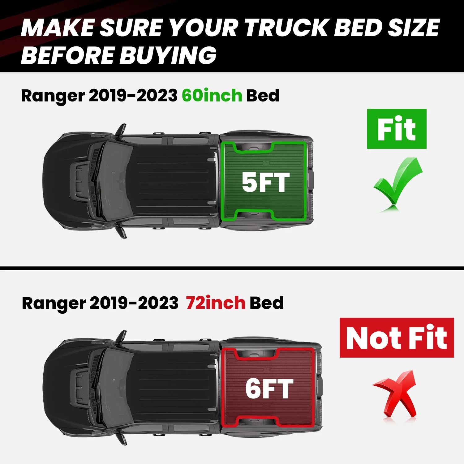 Fit for 2019-2023 Ford Ranger Custom Bed Mat or Tailgate Mat, Not Fit Drop-in liners - Image 10