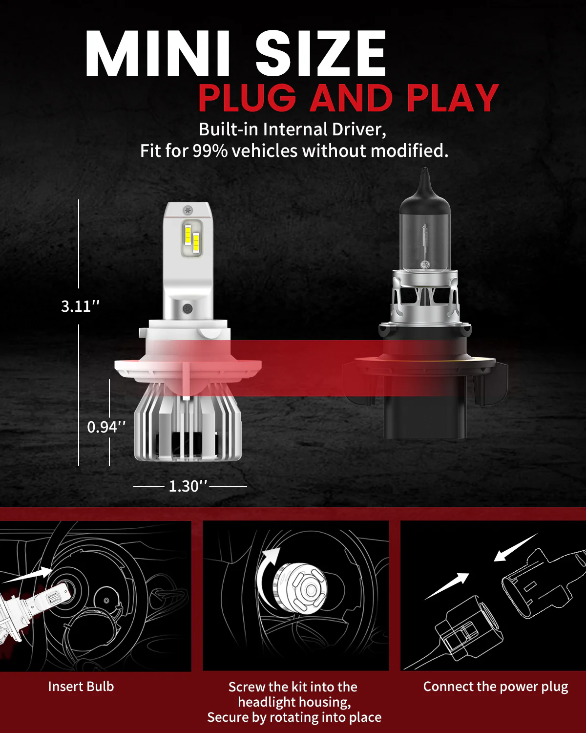 50W H13 9008 LC Plus Series | 5,000LM 6000K LED Bulbs - Image 6